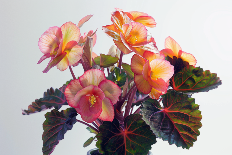 Un bégonia eliator dans un pot avec des fleurs