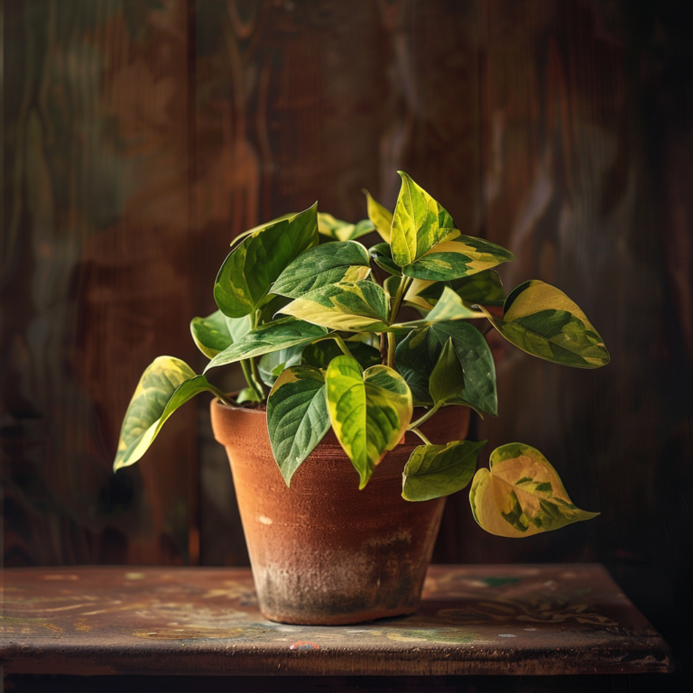 Entretien d'un pothos hawaiian dans son pot sur une table