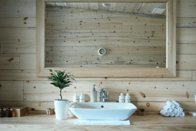 Une salle de bain avec une plante sur l'évier.